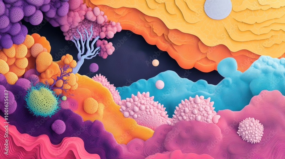 Poster complex and intricate fractal pattern with a high level of detail, rendered in a vibrant color palet