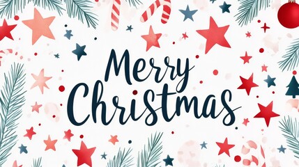 Obraz premium Colorful holiday design featuring stars and snowflakes celebrating Merry Christmas