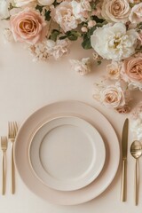 Elegant table setting with soft colors and floral decor for a special occasion