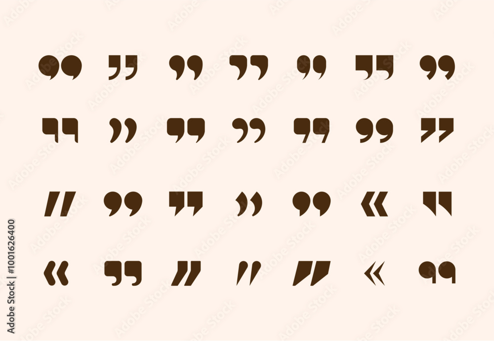 Poster quotation marks. comma speech sign. double graphic logo. square quote symbol. inverted graphic text.