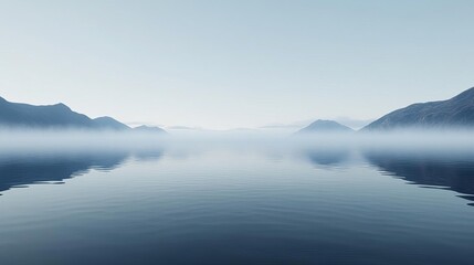 Fototapeta premium Fog drifting across tranquil lake, mirror-like surface, 3D illustration
