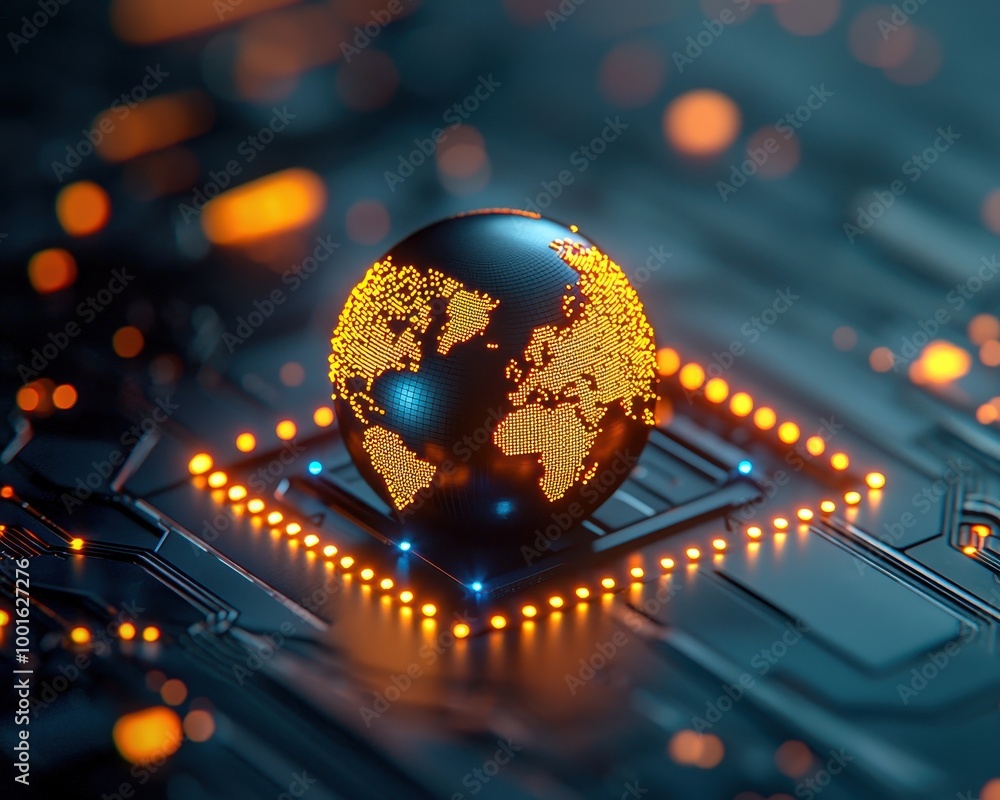 Wall mural a digital globe on a circuit board, symbolizing global connectivity and technological advancement, i