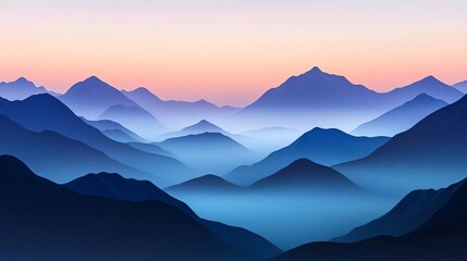 Fototapeta premium Fog drifting over serene mountain range, twilight glow, 3D illustration