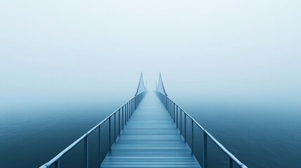Fototapeta premium Fog enveloping bridge, river below, mysterious vibe, 3D illustration