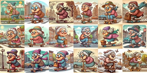 Funny granny ride board. AI generated illustration