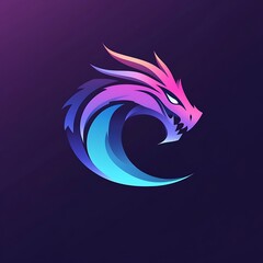 Naklejka premium Dragon Gaming Logo, Purple & Blue Gradient with Fierce Face