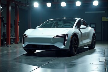 Naklejka premium Electric Car Safety Testing in Realistic Crash Environment