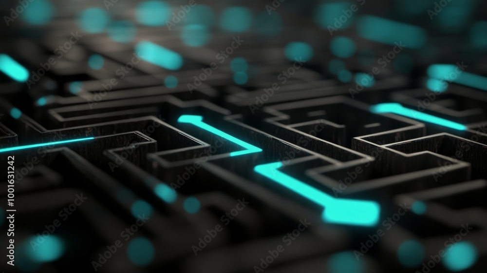 Poster abstract patterns with an upward blue arrow against a textured dark background