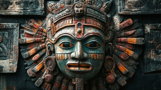 Totem indian wooden mask background composition