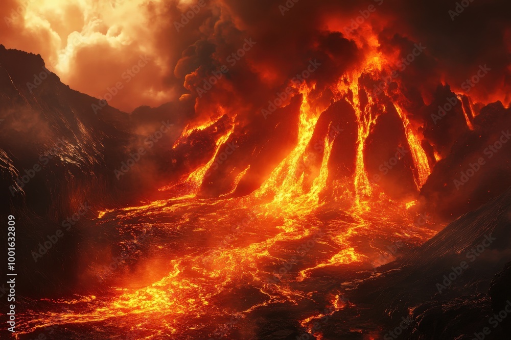 Sticker a fiery scene with a large red sun and a large red moon, generative ai image