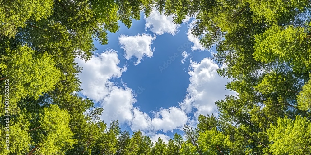 Canvas Prints Looking up through the branches of a forest, a bright blue sky peeks through the leaves.