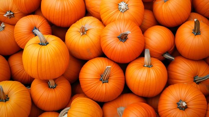 Autumnal abundance: A vibrant display of orange pumpkins piled high at a bustling market, ready to be transformed into festive Halloween decorations or hearty Thanksgiving meals