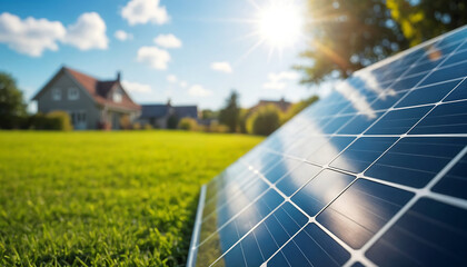 Panneaux solaire photovoltaïque sur fond de nature, énergie verte, autoconsommation et économie d'énergie dans la maison	