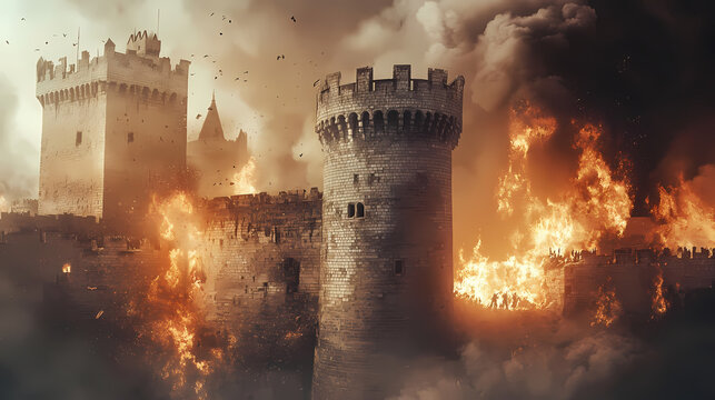 Medieval castle under siege by a medieval army. Medieval Castle Siege. Illustration