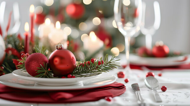 Christmas dining table setting with decoratives and dinning ware