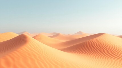 Wind-swept desert dunes with fog drift, otherworldly feel, 3D illustration