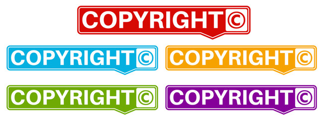 set trendy colorful copyright labels icon. Intellectual sign trademark  symbol template sticker design vector illustration