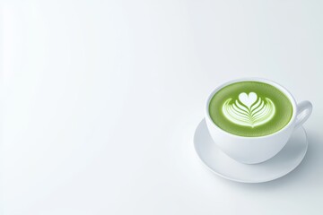 Matcha latte in a white cup on a clean background.
