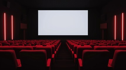 Obraz premium Empty cinema hall with red seats and blank screen