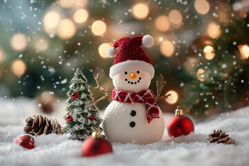 Fototapeta premium snowman and christmas tree