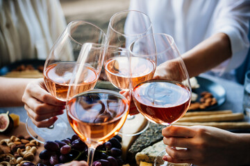 Glasses of rose wine seen during a friendly party of a celebration.