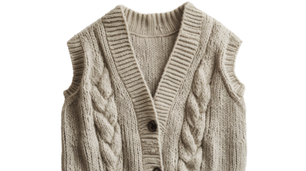 Beige Cable Knit Sleeveless Sweater Vest.