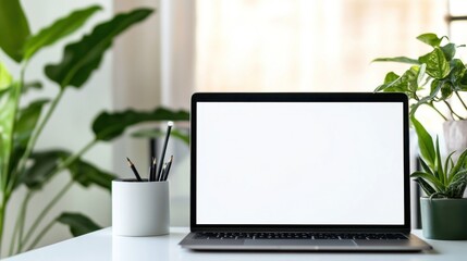 Laptop with Blank Screen on Desk