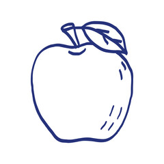 Apple fruit vector illustration. Hand drawn sketch. Blue pen or marker drawing. Primitive kids picture.