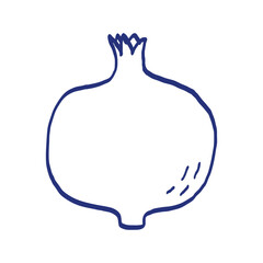 Pomegranate fruit. Hand drawn sketch. Blue pen or marker drawing. Primitive kids picture. Vector illustration