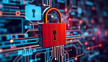 padlock on code technology background 