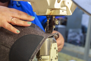 Close view of a special sewing machine.