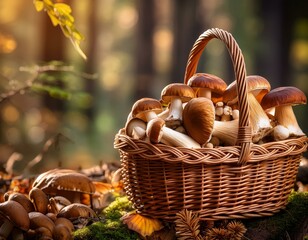 basket full of mushrooms and mushrooms