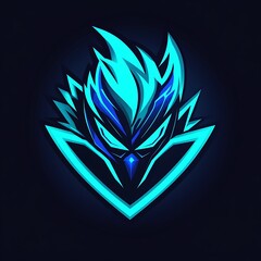 Abstract blue and black gaming logo with bird head and fire flame design