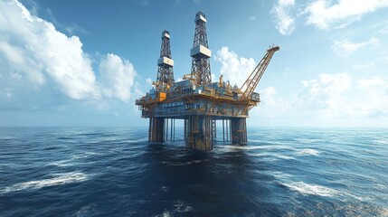 A cutting-edge offshore jack-up rig with digital monitoring systems on a clear day, capturing the advanced technology used in modern offshore platforms.