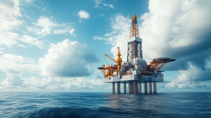 Obraz premium An offshore jack-up rig using digital communication systems with a satellite, illustrating the connectivity and advanced technology of modern offshore platforms.