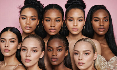 Obraz premium Eight women pose together for a photo, looking directly at the camera