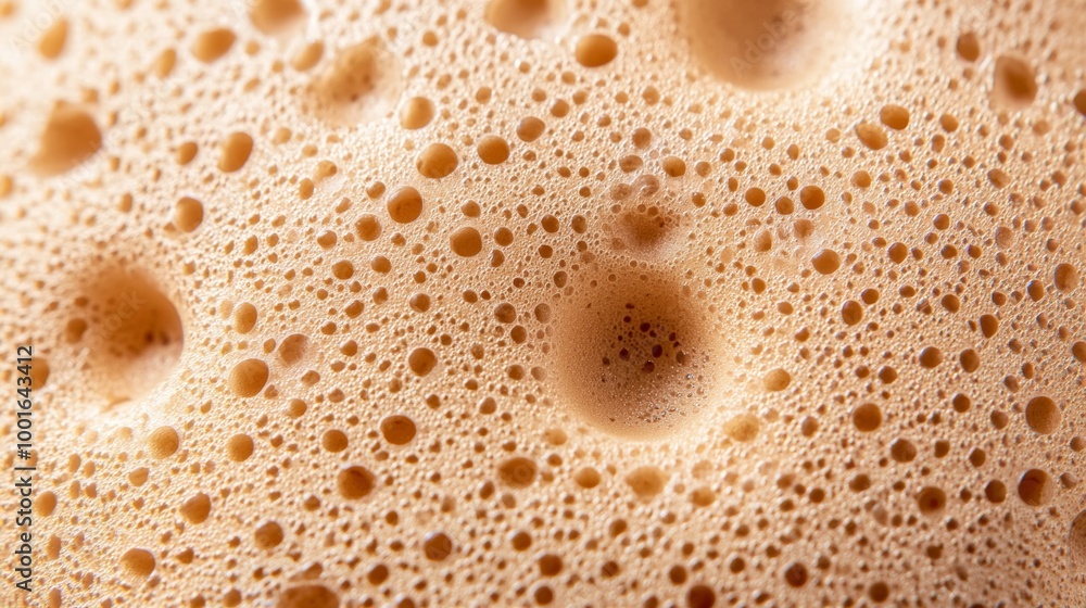 Poster detailed macro of a makeup sponge soaked in foundation showing smooth blending and product absorptio