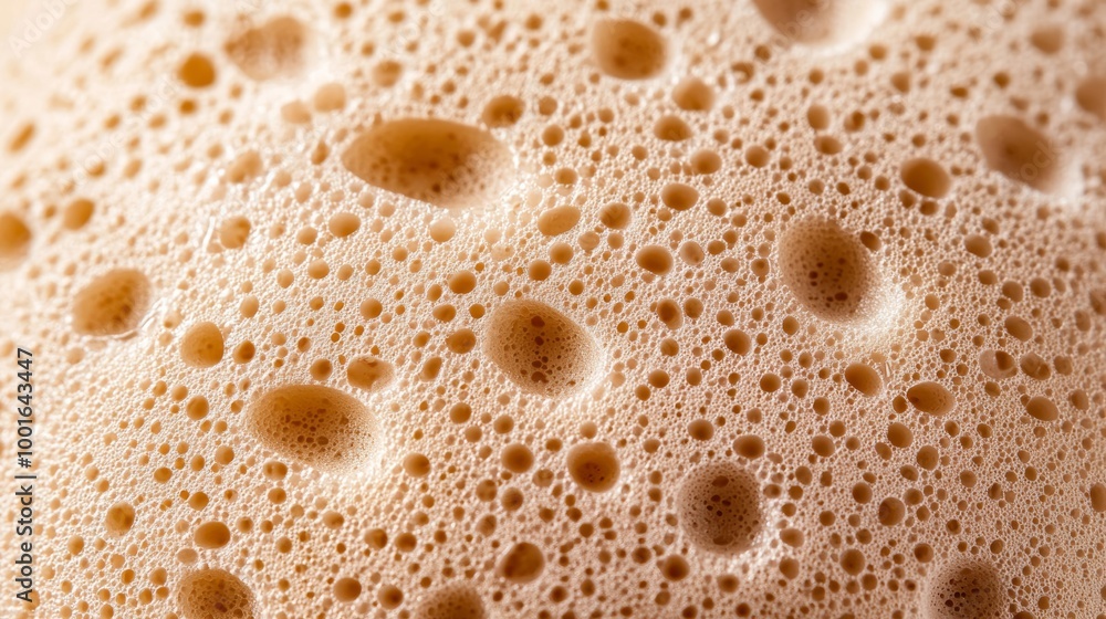 Poster detailed macro of a makeup sponge soaked in foundation showing smooth blending and product absorptio
