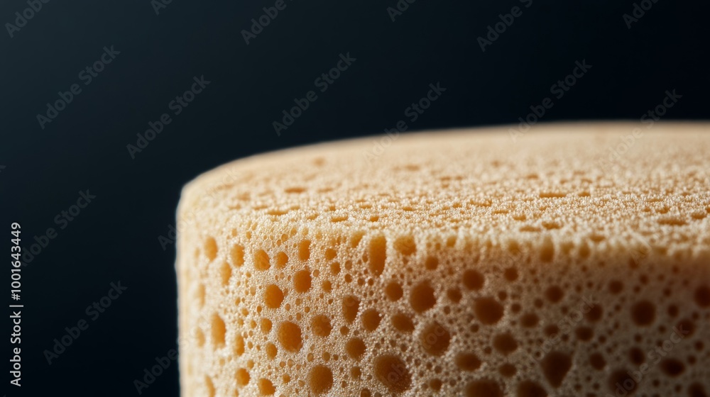 Poster detailed macro of a makeup sponge soaked in foundation showing smooth blending and product absorptio