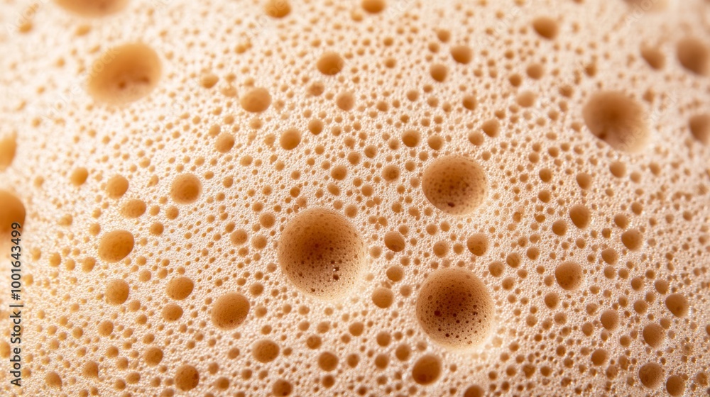 Poster detailed macro of a makeup sponge soaked in foundation showing smooth blending and product absorptio