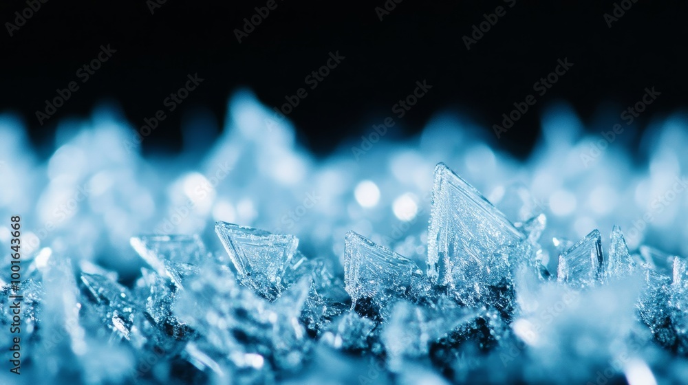 Aufkleber detailed macro of frost crystals forming on a glass surface showing sharp edges and shimmering light