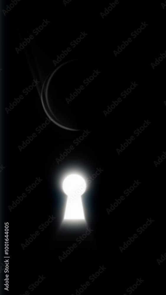 Poster abstract animation of door in the dark room and keyhole with shining light rays. animation. keyhole 