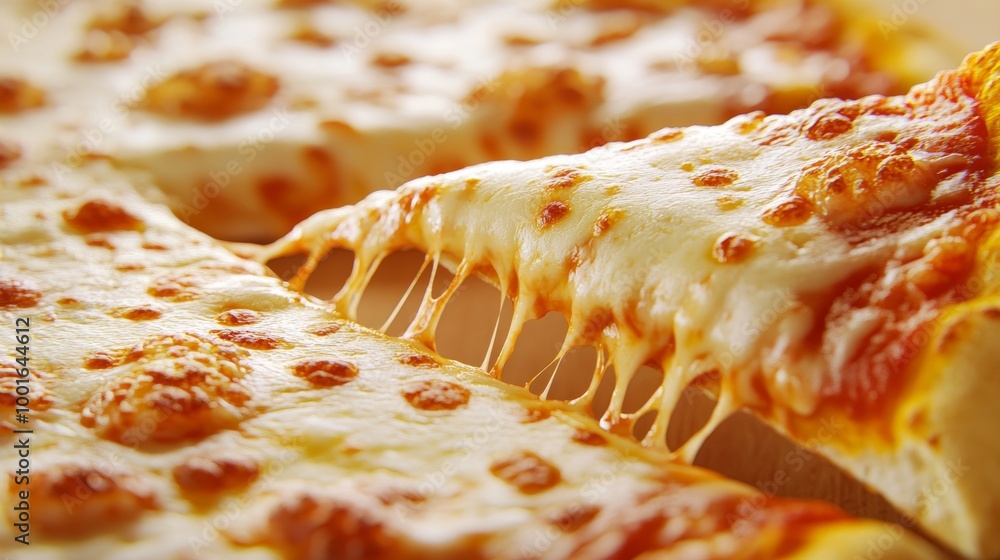 Poster hyper-realistic close-up of a gooey melted cheese pull from a pizza slice with detailed texture, sup