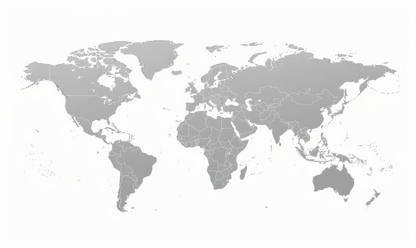 Fototapeta world map with borders, gray color on white background, vector illustration style, flat design, simple shapes, vector art, vector graphics, vector images, 2D --ar 57:34 --v 6 Job ID: 850fa502-6a54-4be