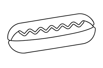 Charming Line Art of a Classic Hotdog in a Fresh Bun Vector Design
