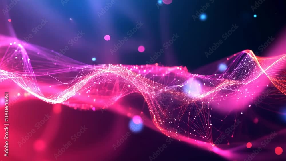 Poster a pink and blue abstract wave with glowing particles creates a vibrant and dynamic digital backgroun