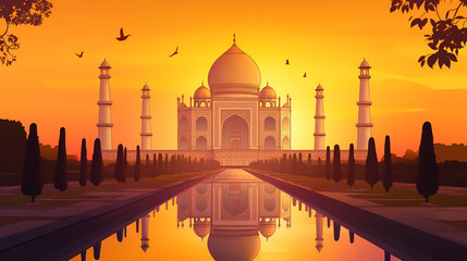 Naklejka premium Taj mahal at sunset agra country. Taj Mahal. Illustration