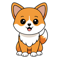 Cute Smiling Red Shiba Inu Sitting in Cartoon Style
