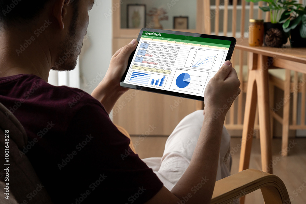 Poster spreadsheet document information financial startup concept. data and graphs in spreadsheet documents