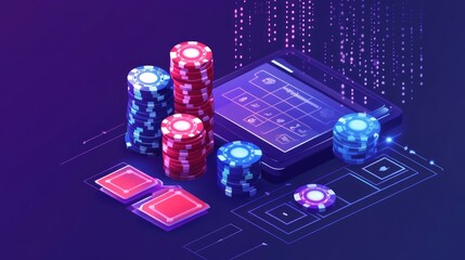 3D Isometric Flat Vector Conceptual Illustration of Cryptocurrency Casino, Online Gambling Platform for Live Poker, Roulette, Slot Machine and Dices